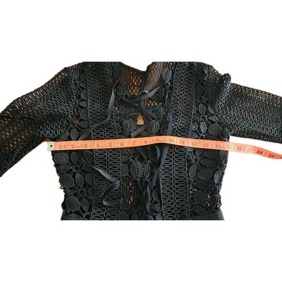 Self Portrait Long Maxi Dress Guipure Lace Up Split Front Black Size 2 - Picture 10 of 11